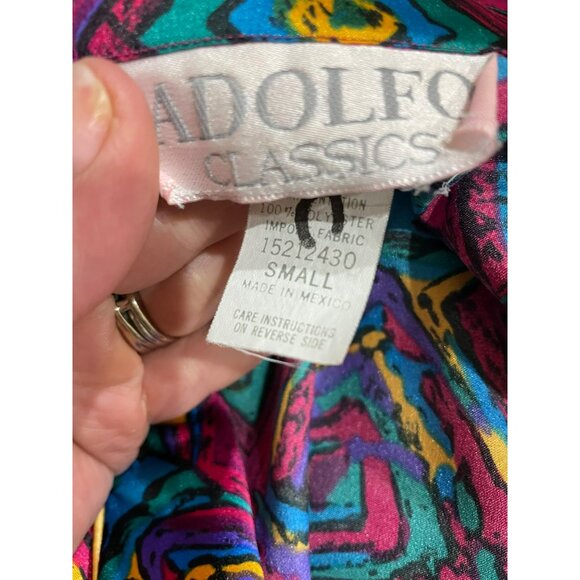 Vintage Adolfo Classics Womens Satin Pajama Shirt With Retro Geometric Print & C - Picture 3 of 10